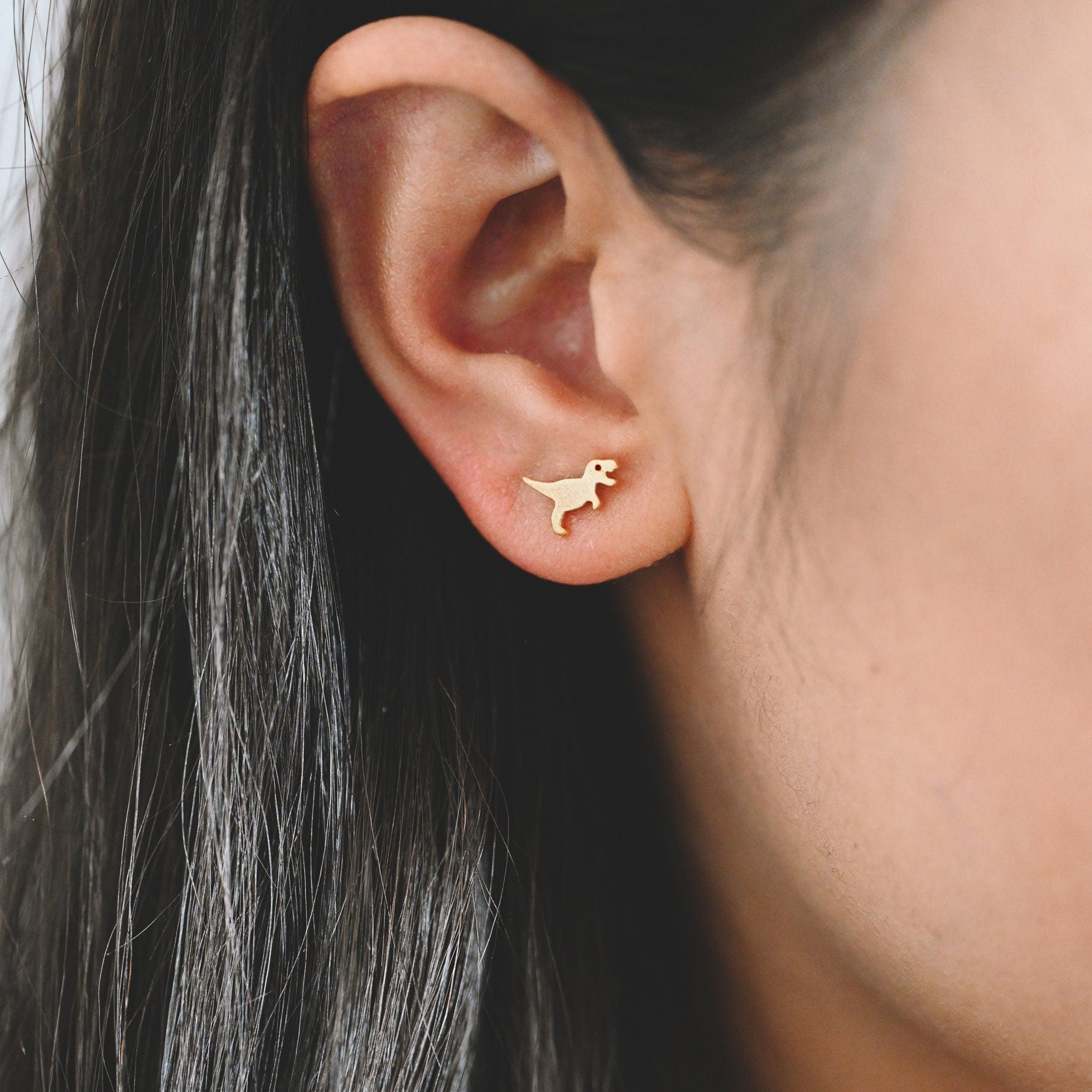 10pcs Gold/ Silver Brushed Dinosaur Earrings 8x9mm, Tiny Stud Earrings (GB-4082)